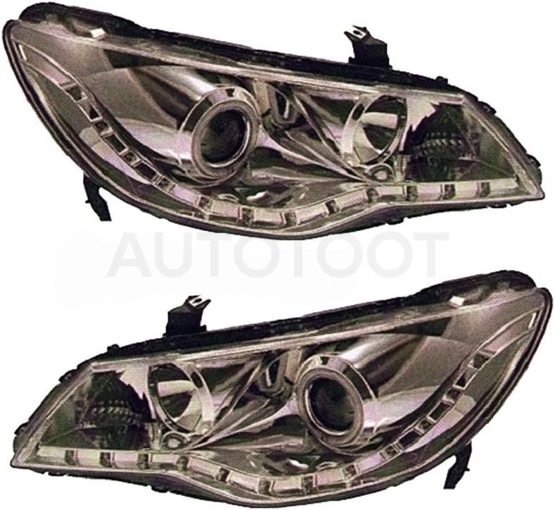 Фара левая+правая (комплект, линзованная, с диодами, внутри хром)