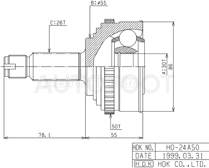 Шрус (Спереди/ Наруж) Honda Civic 91-00 / Civic Ferio 91-00 / CR-V 95-01 / Capa 98-02