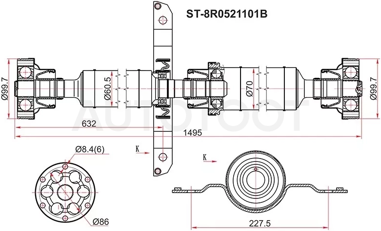 Вал карданный зад AUDI Q5 09-12 - Артикул ST8R0521101B - Производитель Sat - Фото, Отзывы, Цены