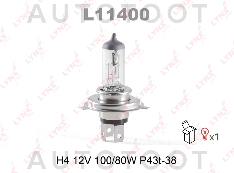 Лампа H4 12V 100/80W P43T-38 LYNXauto - Артикул L11400 - Производитель LYNXauto - Фото, Отзывы, Цены