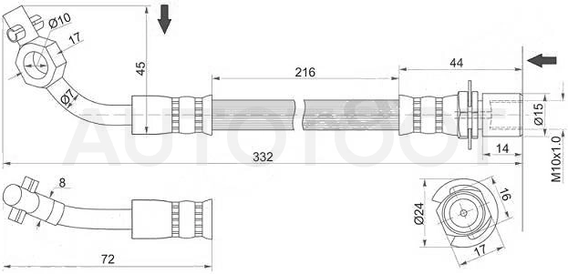 Шланг тормозной передний правый 90-92г -JBH0101 Just Drive для TOYOTA LAND CRUISER