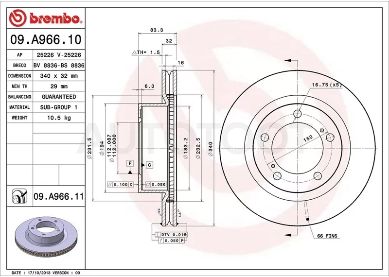 Диск тормозной (Спереди) Toyota Land Cruiser (J200) 07-21 / Lexus LX 07-23