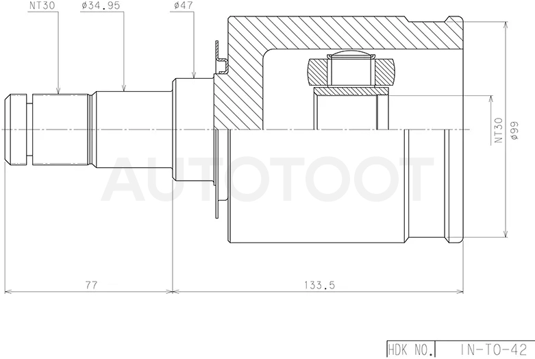 Шрус (Спереди/ Внутр) Toyota Land Cruiser (J100) 98-07 / Lexus LX 98-07 - Артикул INTO42 - Производитель Hdk - Фото, Отзывы, Цены