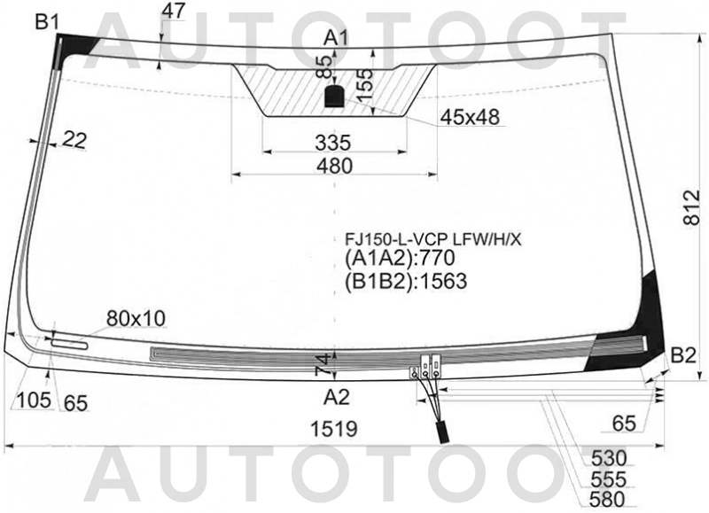Стекло лобовое с обогревом щеток в клей -  для TOYOTA LAND CRUISER PRADO, LEXUS GX460