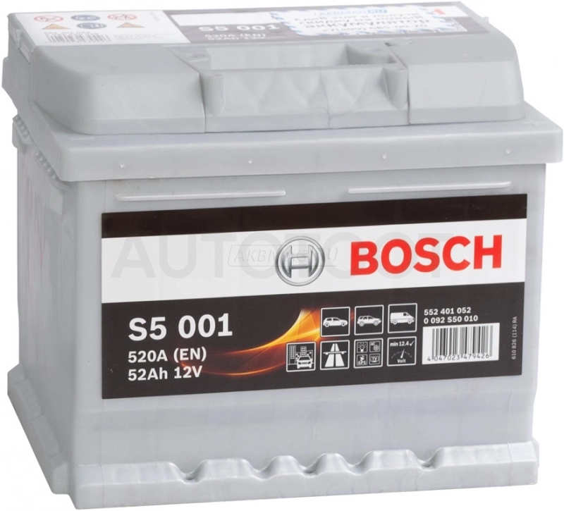 Аккумулятор BOSCH 52Ah 520A обратная полярность(-+)