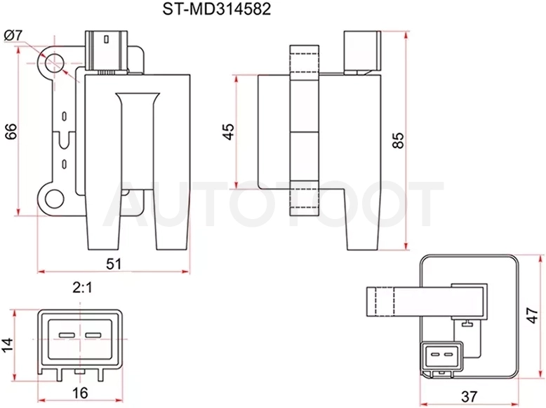 Катушка зажигания MITSUBISHI L200 96-07/PAJERO/MONTERO SPORT V23/25/63/65/43/45 6G72/74