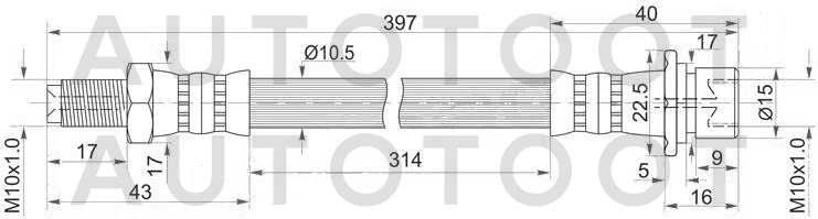 Шланг тормозной передний промежуточный левый=правый 80/105 -ST9094702A18 Sat для TOYOTA LAND CRUISER