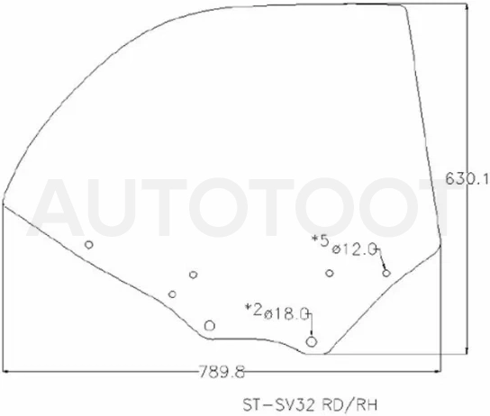 Стекло боковое опускное (Сзади/ Справа/ Цвет зеленый) Toyota Camry 90-94 / Vista 90-94 / Lexus ES 91-96 / Toyota Camry 90-94 / Windom 91-96
