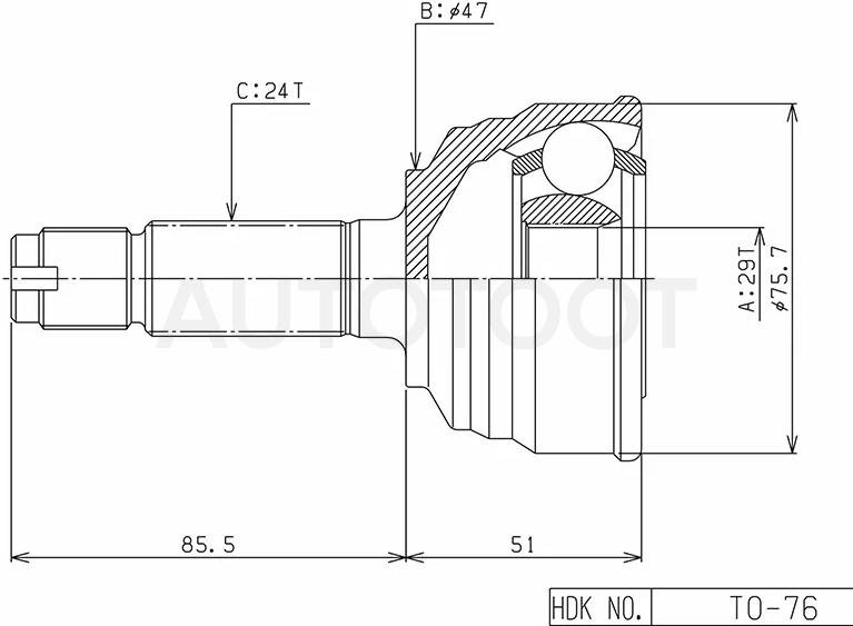Шрус (Спереди/ Наруж) Toyota Passo 04-10 / Daihatsu Boon 04-10 / Sirion 05-13 - Артикул TO076 - Производитель Hdk - Фото, Отзывы, Цены
