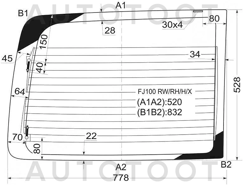 Стекло заднее (распашной двери) правое с обогревом -  для TOYOTA LAND CRUISER