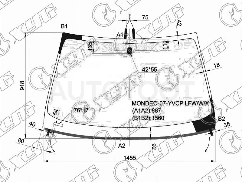 Стекло лобовое с полным обогревом в клей FORD MONDEO 4 /5D 07-09