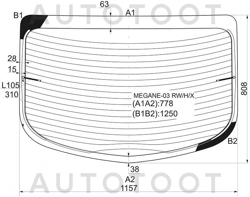 Стекло заднее с обогревом -  для RENAULT MEGANE