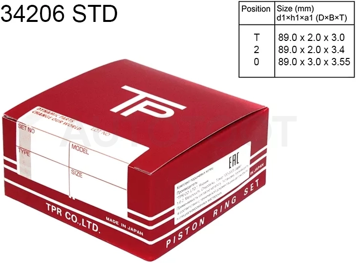Кольца поршневые (комплект) STD NISSAN PRESAGE/BASSARA/PATHFINDER YD25TI 98-15 - Артикул 34206STD - Производитель Tpr - Фото, Отзывы, Цены