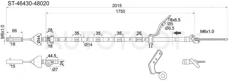 Трос ручника левый 4WD -ST4643048020 Sat для TOYOTA HARRIER, LEXUS RX300