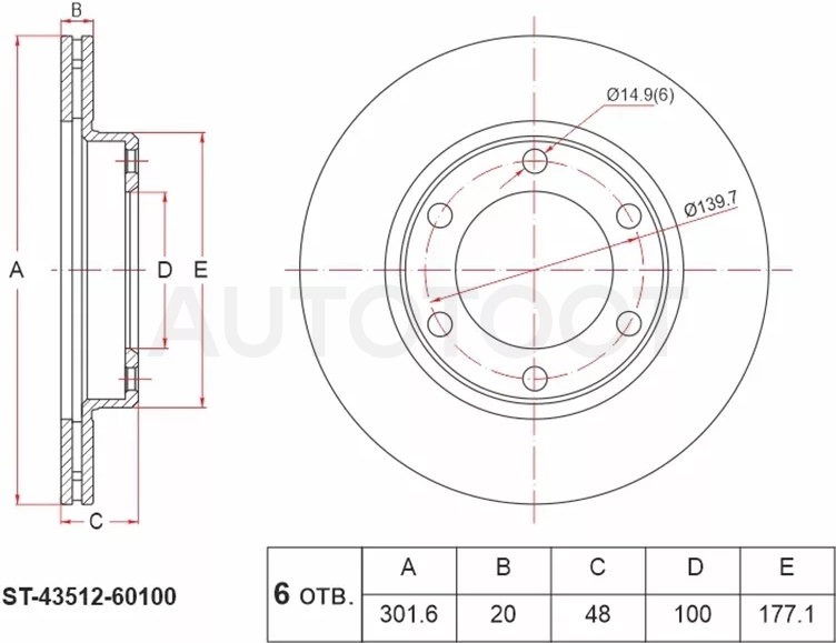 Диск тормозной (Перед) Toyota Hilux Pick Up 88-97 / Land Cruiser 80-04