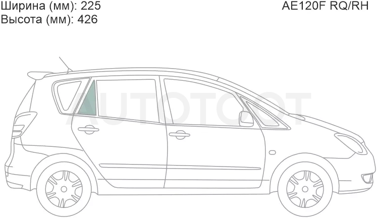 Стекло форточки (Сзади/ Справа/ Цвет зеленый) Toyota Corolla Spacio (E120) 01-07 / Corolla Verso 01-04