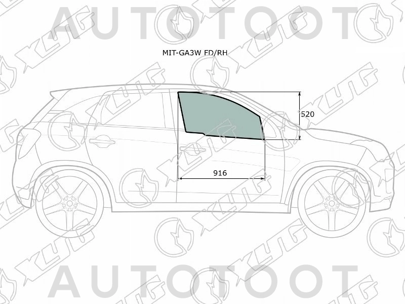 Стекло переднее правое опускное -  для MITSUBISHI ASX