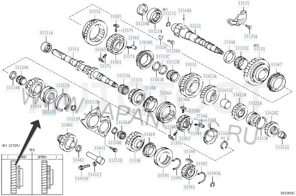 Подшипник МКПП 1/3ZZ (см. схему) -DG2568DNSH2C3 Koyo для TOYOTA AVENSIS