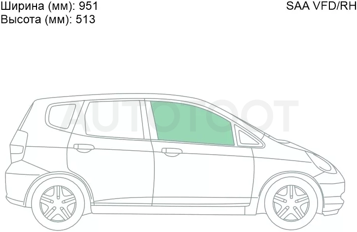 Стекло боковое опускное (Спереди/ Справа/ Цвет зеленый) Honda Fit 01-07 / Jazz 02-09