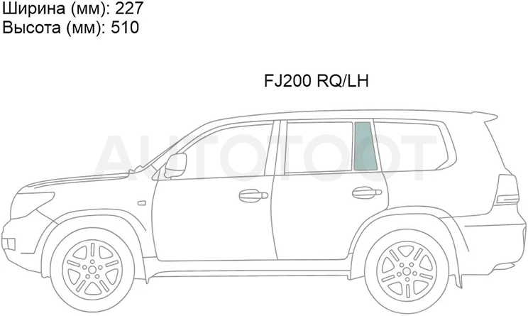 Стекло форточки (Сзади/ Слева/ Цвет зеленый) Toyota Land Cruiser (J200) 07-21 / Lexus LX 07-23