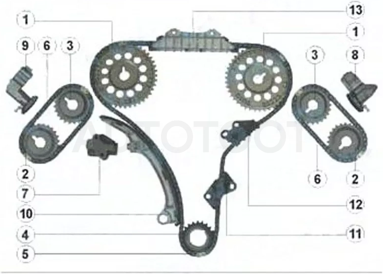 Комплект замены цепи ГРМ NISSAN VQ20DE/VQ25DE/VQ30DE - Артикул TKNS308A - Производитель Sat - Фото, Отзывы, Цены