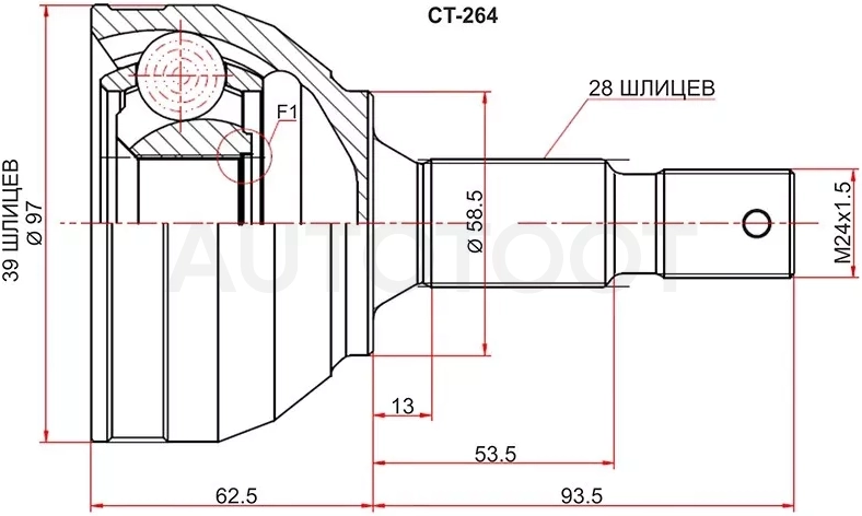 Шрус (Спереди/ Наруж) Citroen C5 08-17 / Jumpy 07-17 / Peugeot Expert 07-17 - Артикул CT264 - Производитель Sat - Фото, Отзывы, Цены