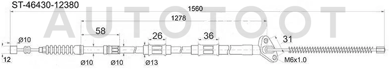 Трос ручника левый 4WD -ST4643012380 Sat для TOYOTA COROLLA, TOYOTA COROLLA SPACIO, TOYOTA SPRINTER