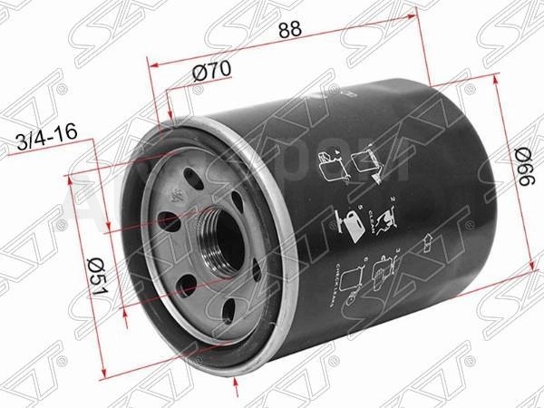 Фильтр масляный -ST1651061A30 Sat для SUZUKI SX-4, SUZUKI SWIFT, SUZUKI GRAND VITARA