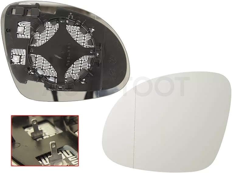 Полотно зеркала Volkswagen Tiguan 06-17 / Skoda Yeti 09-18 (Слева/ Обогрев/ асферическое)