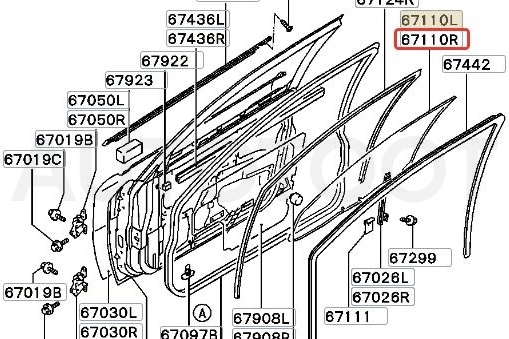 Стекло переднее правое опускное -  для MITSUBISHI LANCER, MITSUBISHI MIRAGE