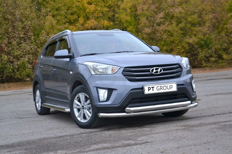 HYUNDAI Creta 2016- Защита переднего бампера двойная Ø63/63мм (НПС) - Артикул 11030101 - Производитель PT Group - Фото, Отзывы, Цены