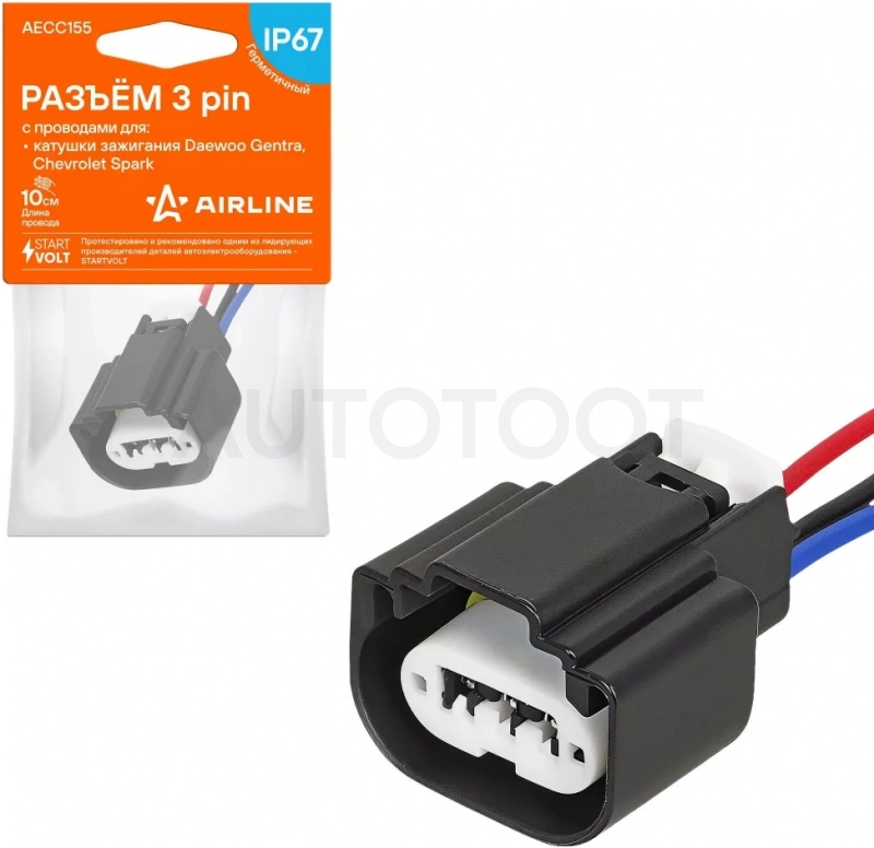 Разъём 3 pin с проводами для катушки зажигания Daewoo Gentra, Chevrolet Spark