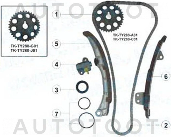 Комплект ГРМ 1NZ-FE / 1NZ-FXE 00- (на 1KR не подойдет) -TKTY280A Sat для TOYOTA COROLLA, TOYOTA RUNX, TOYOTA ALLEX, TOYOTA PROBOX, TOYOTA YARIS