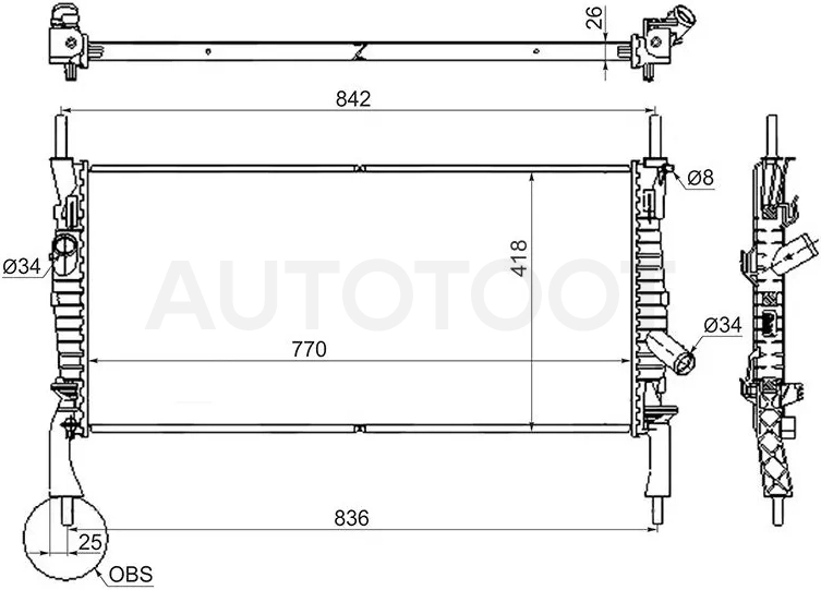 Радиатор Ford Transit 06-14 - Артикул SGFD0006061 - Производитель Sat - Фото, Отзывы, Цены