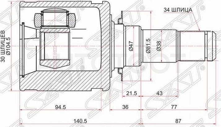 Шрус внутренний правый=левый 34/30 -JCN0302 Just Drive для LEXUS LX570, TOYOTA LAND CRUISER