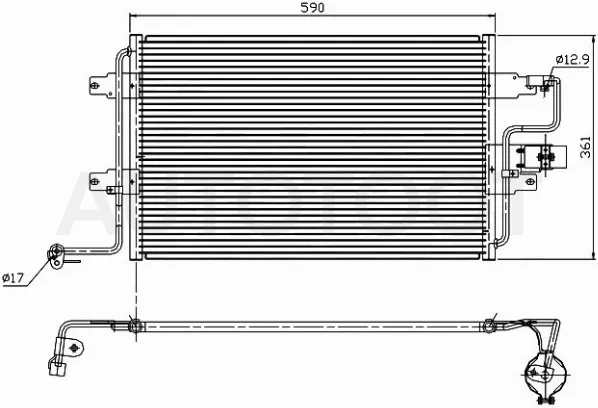 Радиатор кондиционера Audi A3 96-03 / Skoda Octavia 96-10 / Volkswagen Golf 97-06 / Jetta 98-05 / Audi S3 96-03 / TT 98-06 / SEAT Leon 98-06 / Toledo 98-04 / Volkswagen Beetle 97-05 / Bora 98-05
