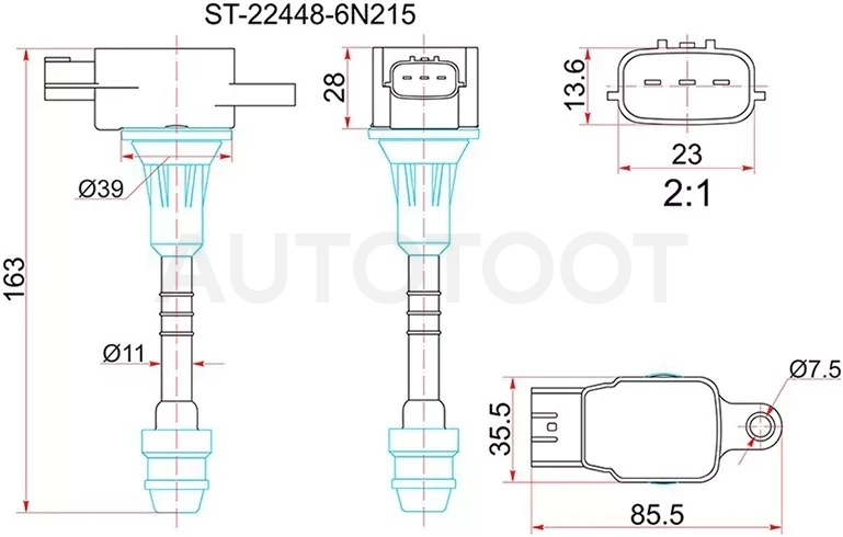 Катушка зажигания NISSAN SYLPHY G10/PRIMERA P12 QR20D#/QR25DD 01- (4) - Артикул ST224486N215 - Производитель Sat - Фото, Отзывы, Цены