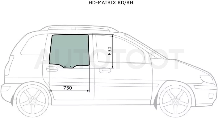 Стекло боковое опускное (Сзади/ Справа/ Цвет зеленый) Hyundai Lavita 01-07 / Matrix 01-10