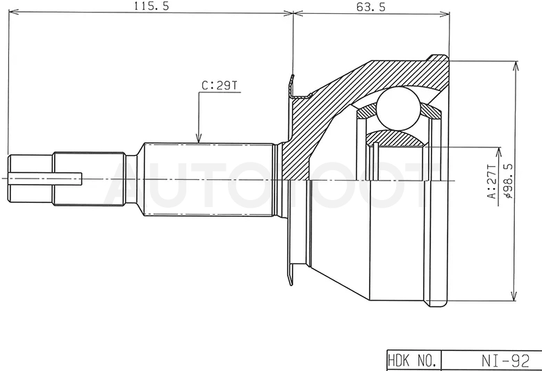 Шрус (Спереди/ Наруж) Nissan Pathfinder 04-14 / Navara 04-15 - Артикул NI092 - Производитель Hdk - Фото, Отзывы, Цены