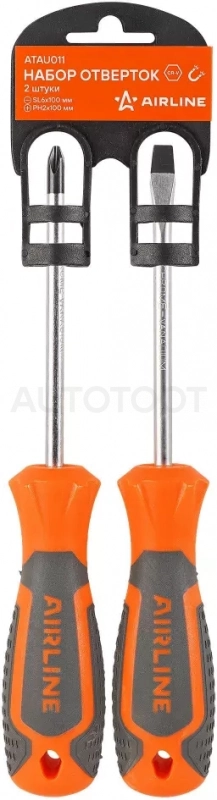 Набор отвёрток 2 пр. (SL6x100mm, PH2x100mm), пласт.подвес - Артикул ATAU011 - Производитель Airline - Фото, Отзывы, Цены