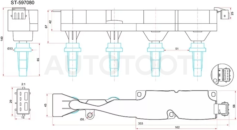 Катушка зажигания PEUGEOT 1007 05-10/206 00-08/207 06-12/307 02-10/CITROEN C3 00-09/C4 04- (модуль)