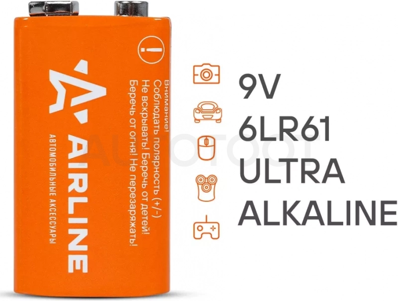 Батарейка 6LR61/Крона 9V щелочная 1 шт. - Артикул 9V01 - Производитель Airline - Фото, Отзывы, Цены
