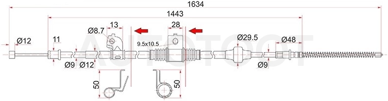 Трос ручника левый -4VB2209 Tsk для MITSUBISHI LANCER