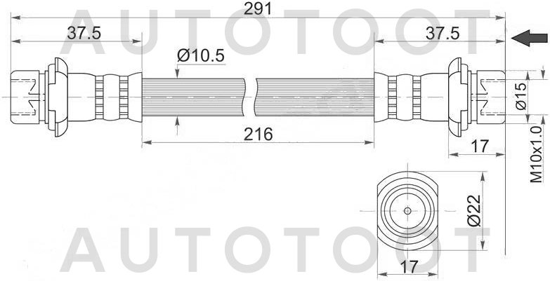 Шланг тормозной передний левый=правый (290 мм) -ST9094702862 Sat для TOYOTA COROLLA, TOYOTA LAND CRUISER PRADO