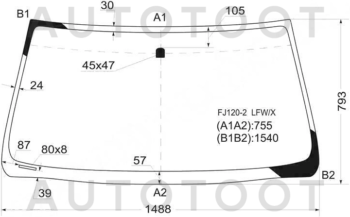 Стекло лобовое в клей -  для TOYOTA LAND CRUISER PRADO, LEXUS GX470