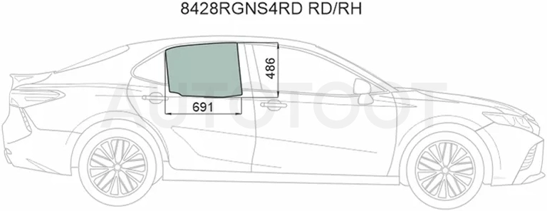 Стекло боковое опускное (Сзади/ Справа/ Цвет зеленый/ Крепления) Toyota Camry (XV70) 17-21 / Camry UAE/USA 17-20