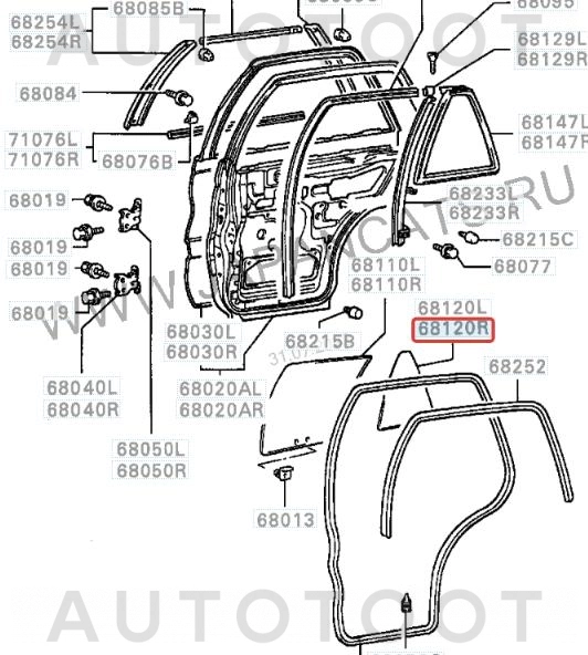 Стекло форточки (уголок) задней правой двери -  для MITSUBISHI LANCER