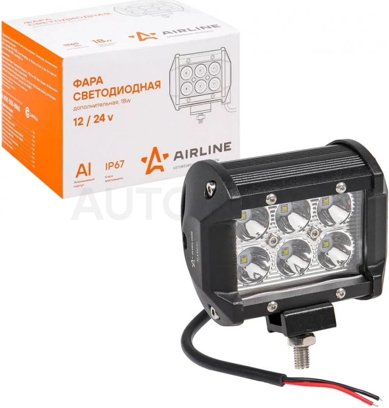 Фара (балка) светодиодная двухрядная, 6LED, направленный свет, 18Вт, 98х78х65мм, 12/24В - Артикул ALED040 - Производитель Airline - Фото, Отзывы, Цены
