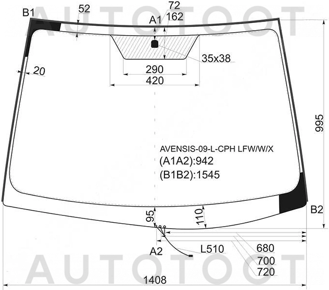 Стекло лобовое с обогревом щеток в клей -  для TOYOTA AVENSIS