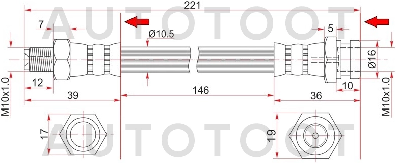 Шланг тормозной задний -JBH0145 Just Drive для MITSUBISHI LANCER, MITSUBISHI OUTLANDER